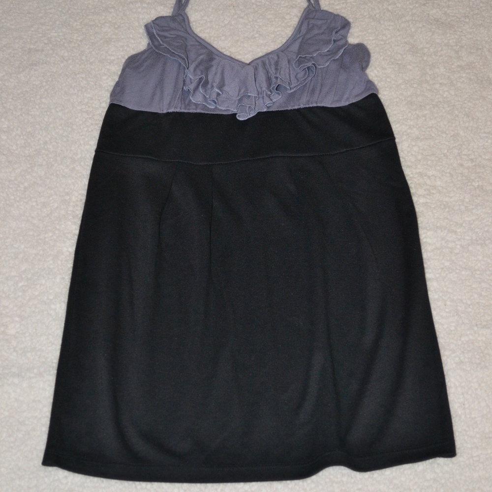 grey ruffle and black dress